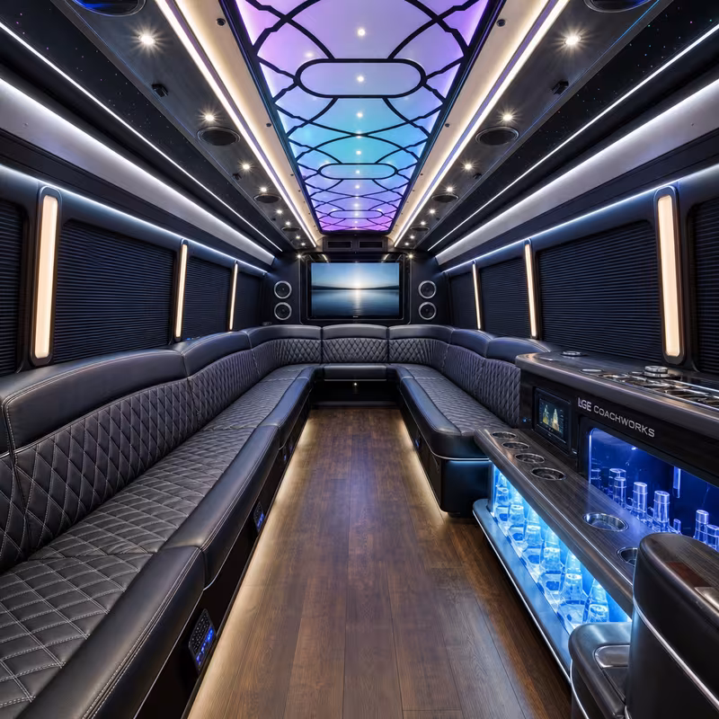18 Passenger Party Bus Interior