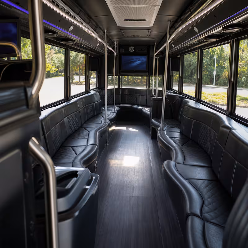 Passenger watching the Washington scenery during a regional party bus road trip