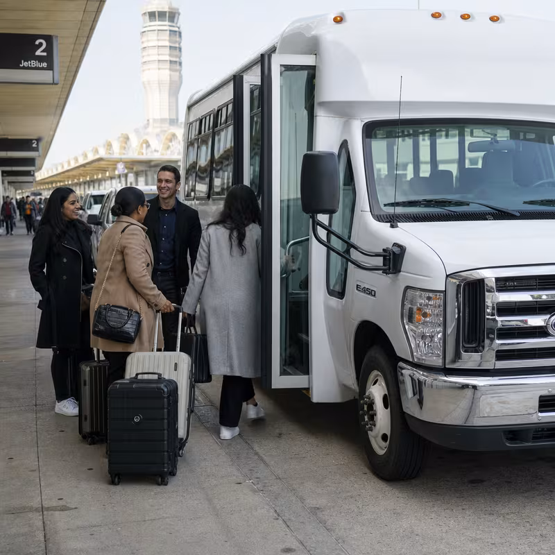 Black Mercedes Sprinter van staged for an Washington Airport Transportation group