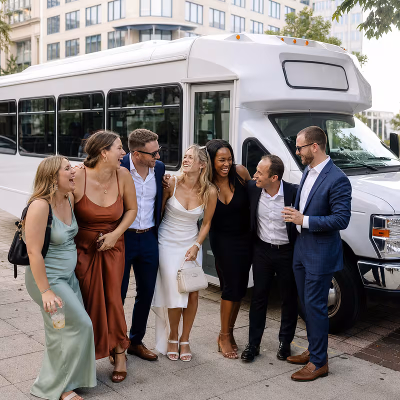 Black Mercedes Sprinter van staged for an Washington Bachelor & Bachelorette Transportation group
