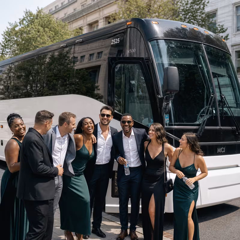 Passengers loading luggage while boarding an Washington group shuttle