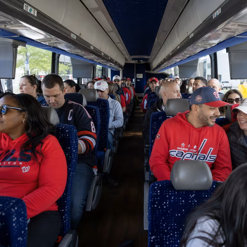 Passenger seating aboard a Washington party bus rental