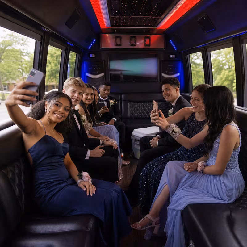 Black Mercedes Sprinter van staged for an Washington Prom & Homecoming Transportation group