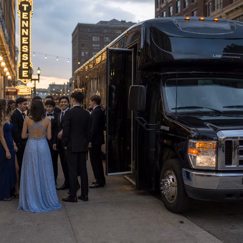 Passengers loading luggage while boarding an Washington group shuttle