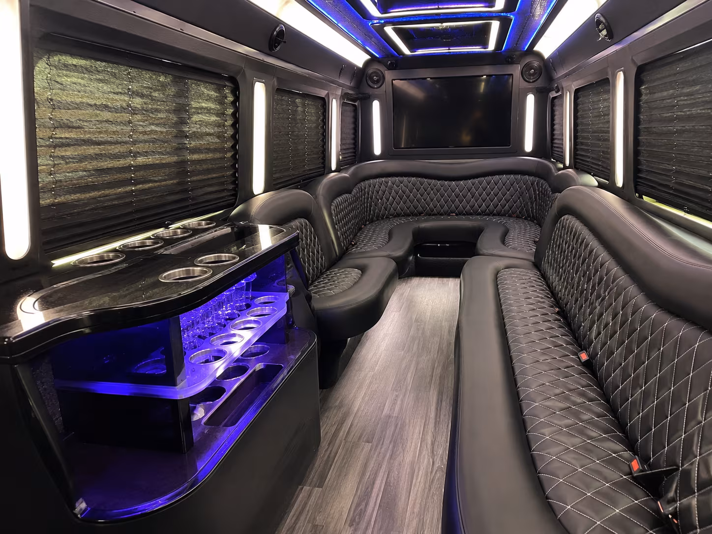 Washington Birthday, Sweet 16, & Quinceañera Transportation party bus interior