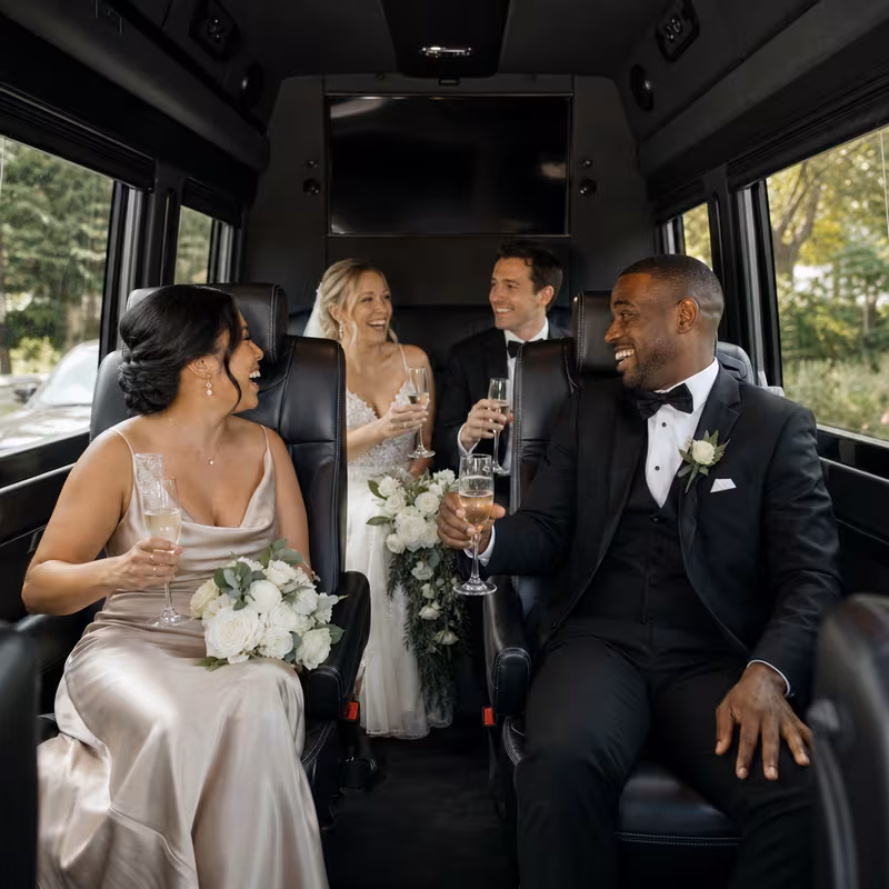 Black Mercedes Sprinter van staged for an Washington Wedding Transportation group