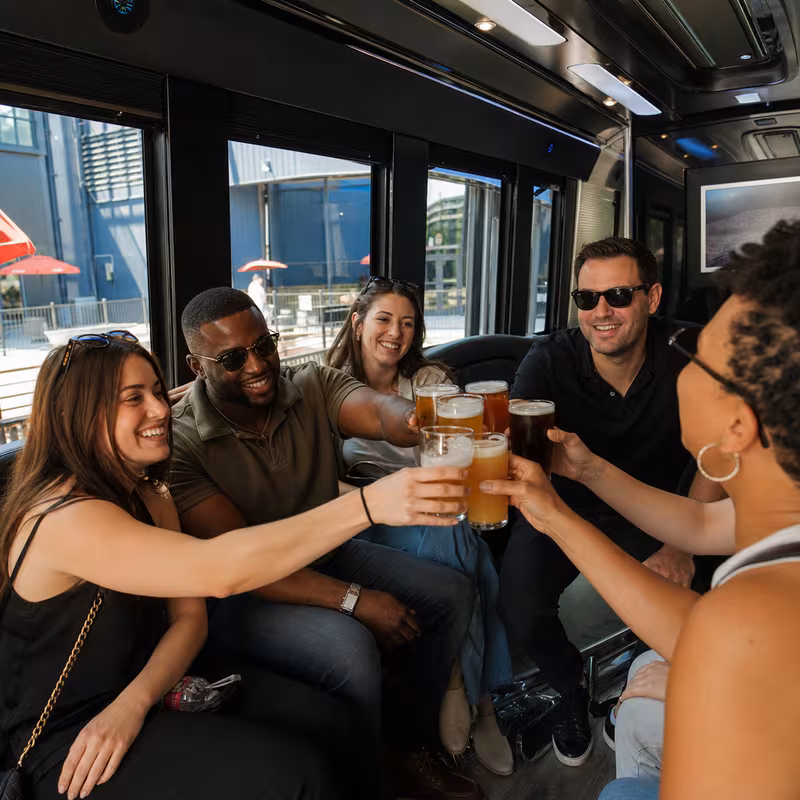Black Mercedes Sprinter van staged for an Washington Winery & Brewery Tour Transportation group